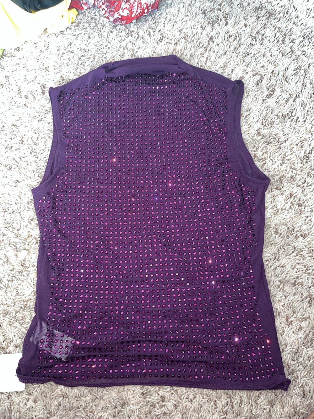 Purple Sleeveless Embellished Mesh Top